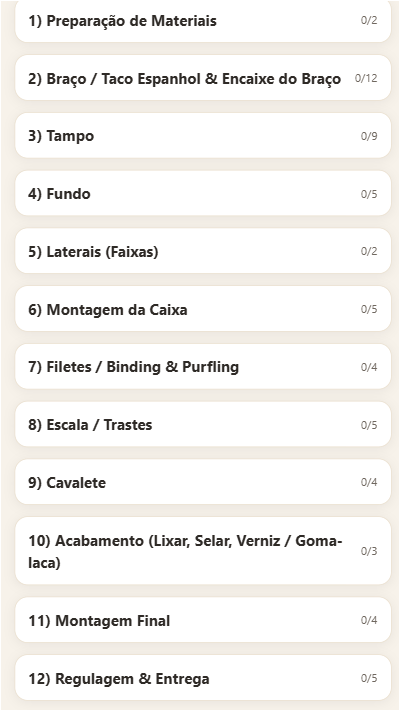 imagem de uma etapa do App Método Baratieri - que organiza, guia e acompanha a construção de instrumentos de cordas do início ao fim