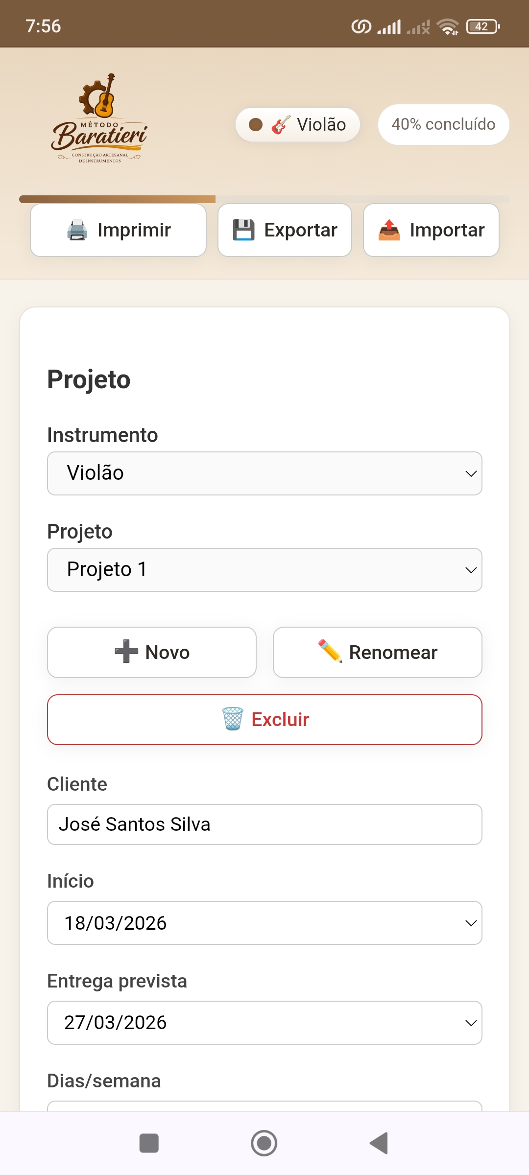 imagem de uma tela de um móbile mostrando o App Método Baratieri