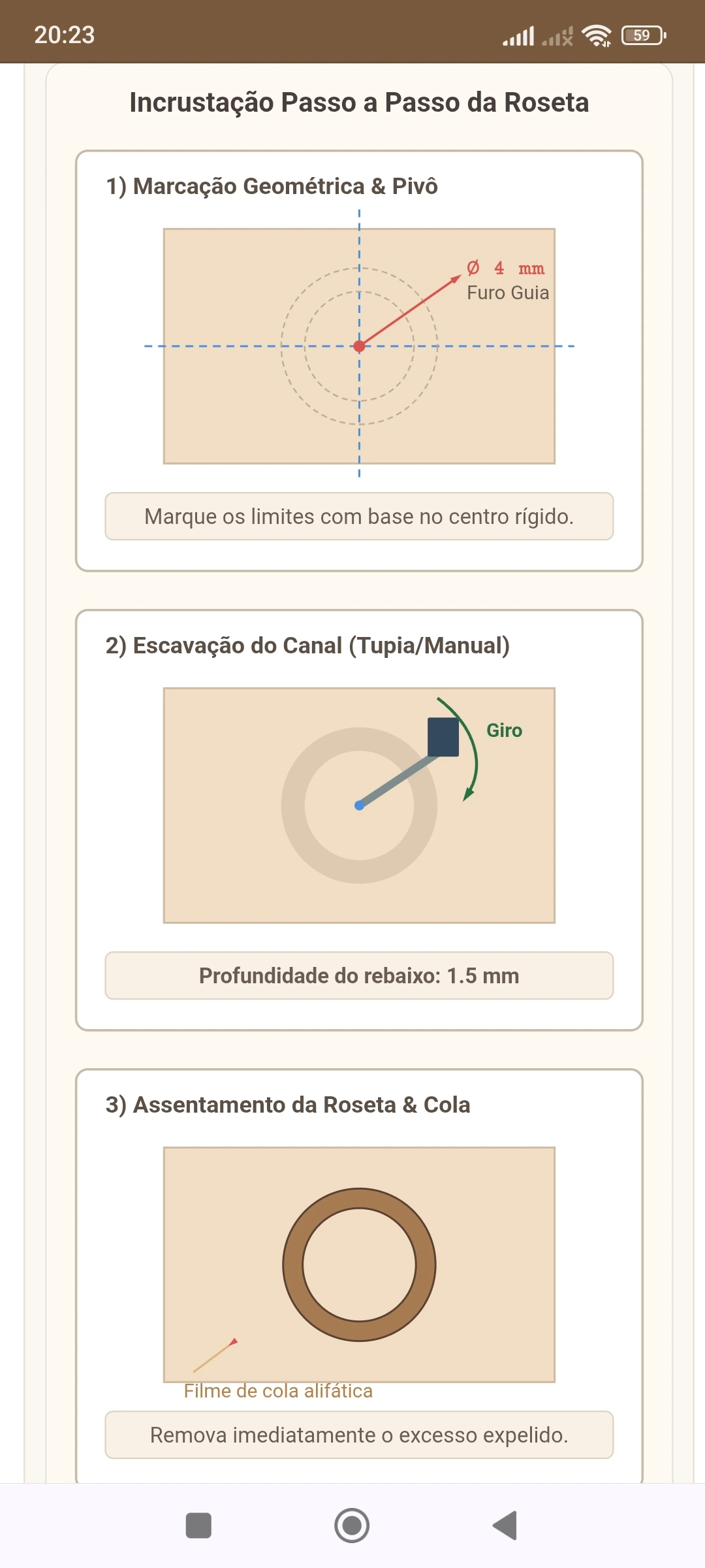 Construção de violão e instrumentos de cordas — app Método Baratieri no smartphone